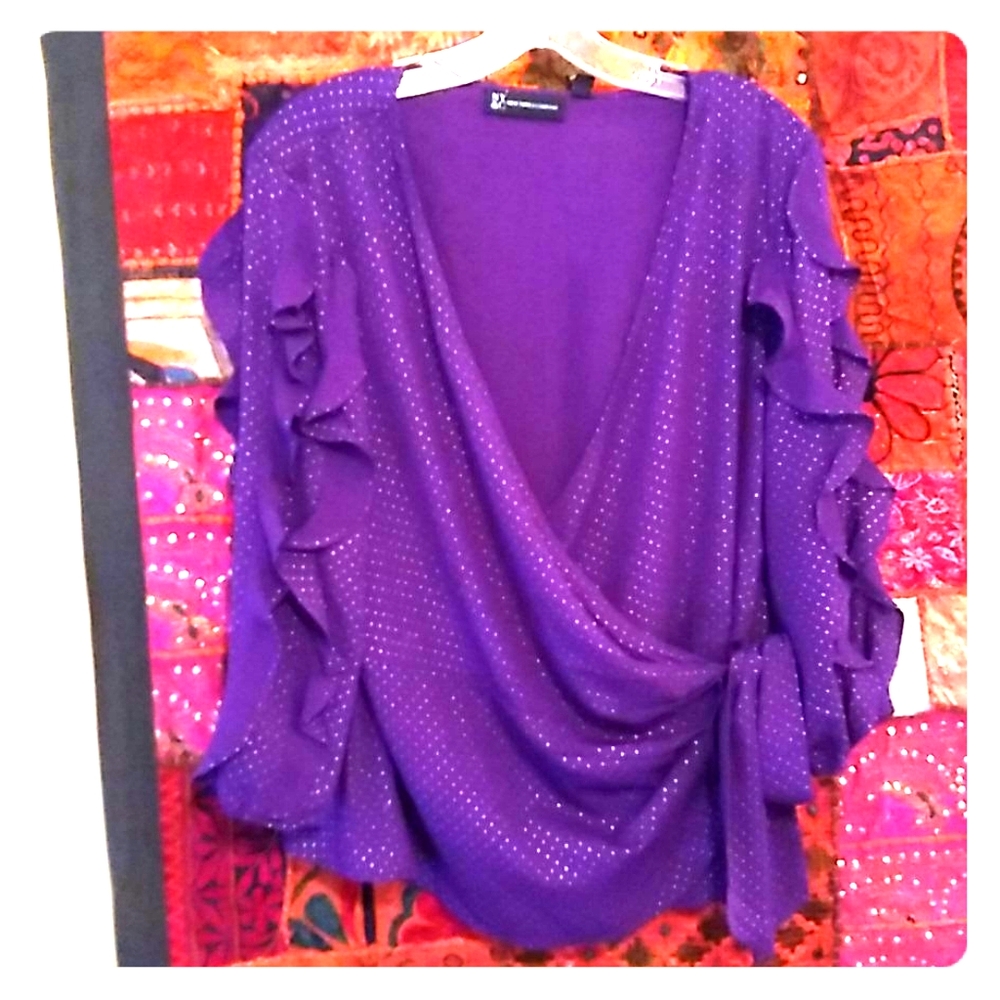 NY&Co. Purple polka dot wrap top